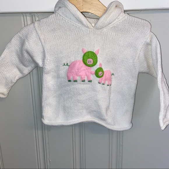 Mary James White Hooded Sweater with Felt Pig Appliqué - Picture 1 of 7